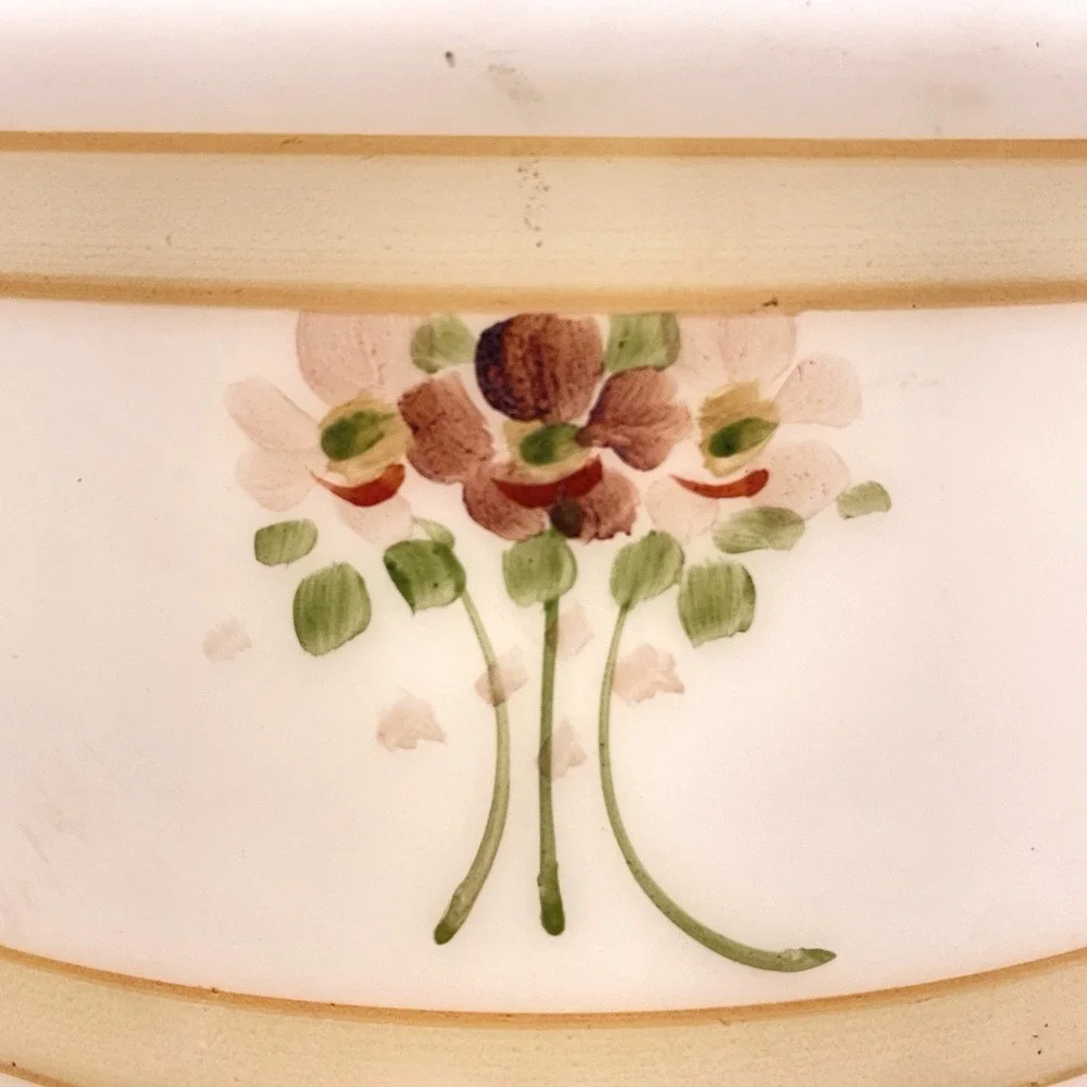 Vtg Satin Glass Hand Painted Rose Floral Ceiling Light Shade Globe‎ Jewel Drop